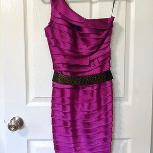 BEBE XS Purple One-shoulder Bodycon with Belt